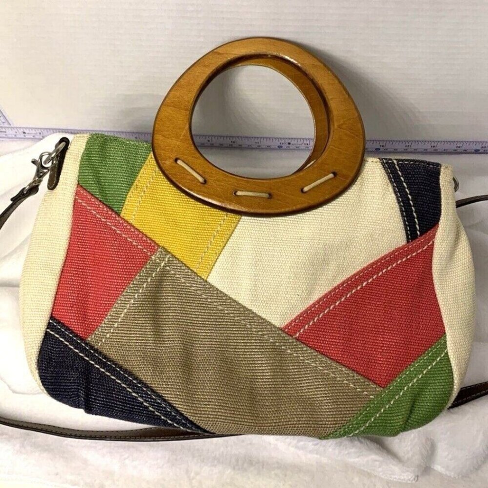 Relic Canvas Patchwork Satchel Handbag Purse Wood… - image 3